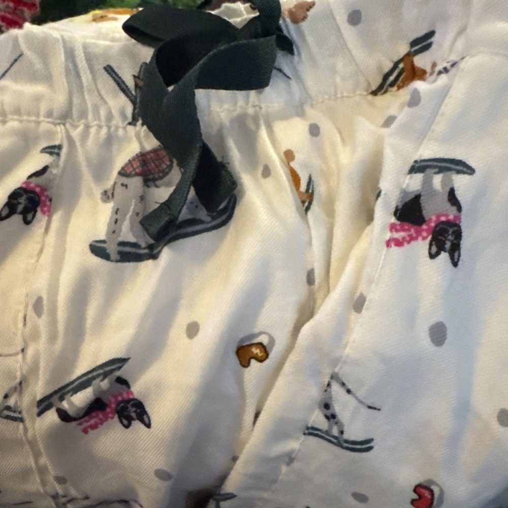 Joyspun Womens Sz Large (12-14) White Skiing Dog Printed Woven Pajama Pants NEW - Picture 4 of 5